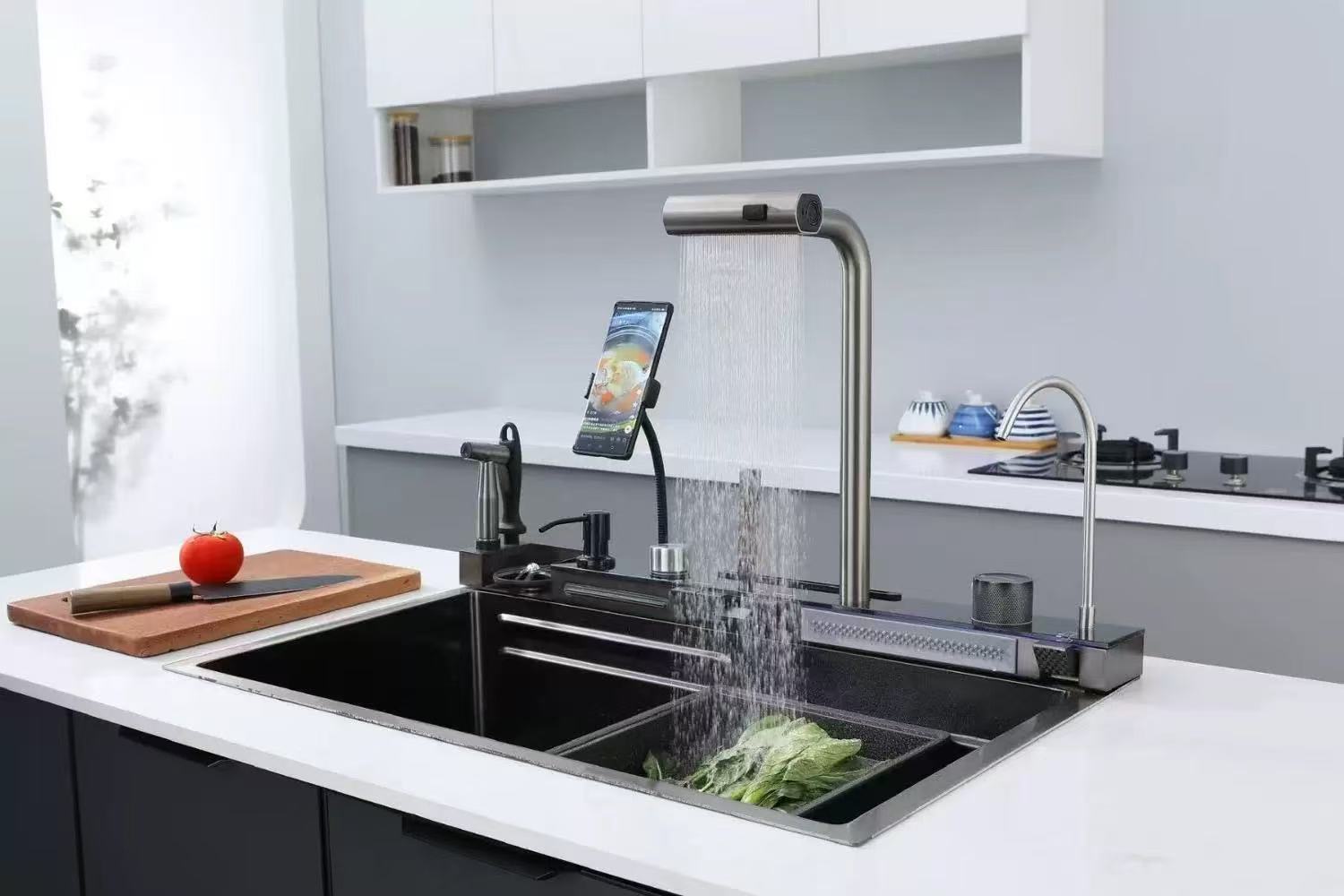 新款水槽不锈钢鲸鱼刀架手机支架菜盆大单槽