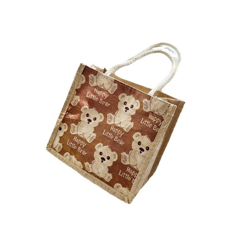 Cute hand-held linen bag 2022 new style women's bag, hand-held bento bag, simple lunch bag for office workers with rice Item Picture