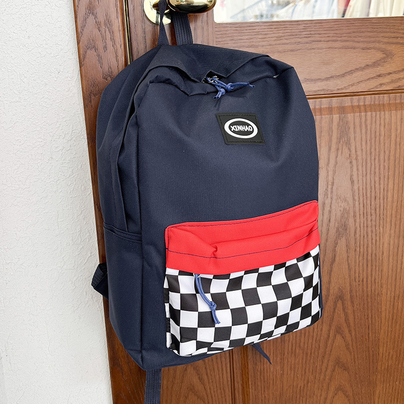 New checkered backpack for female college students, high school and junior high school students, large-capacity backpack, Korean version checkered simple backpack details Picture