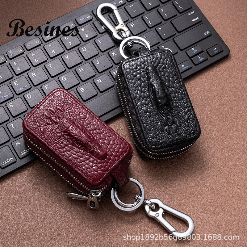 High-end men's and women's new crocodile leather car key case, double-layer universal car key case and key case for export details Picture