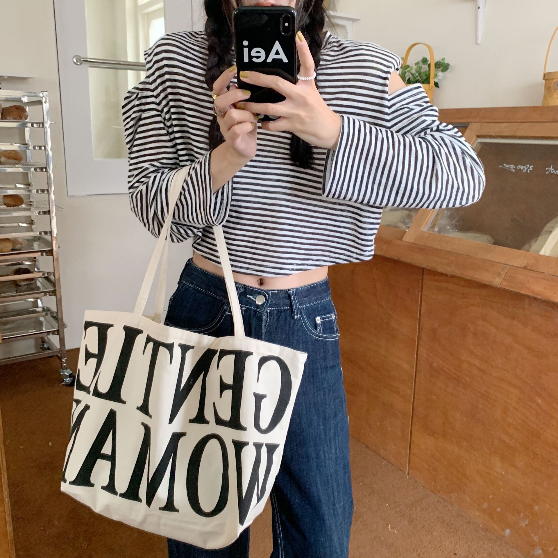 Wholesale of 2751 new letter canvas bag ins laid-back style single-shoulder cloth bag for women with Korean style and large capacity tote bag details Picture