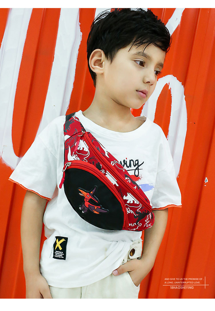 Children's waist bag 2021 New Cartoon dinosaur waist bag, fashionable and cute small shoulder bag, cool style, trendy children's bag Specification drawing