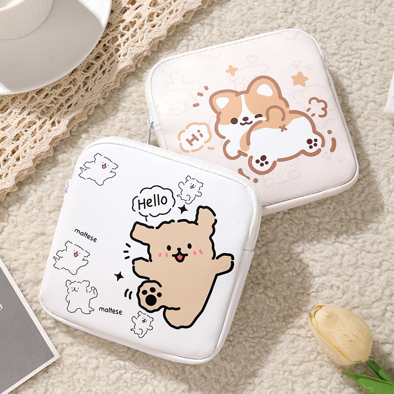 Capibara Capybara Sanitary napkin storage, leather bag, large capacity, cute student female sanitary pad, menstrual pack, hand-held full figure