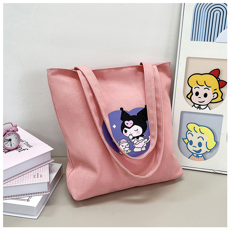 New Japanese-style canvas bags for women, cartoon-printed single-shoulder bags, large capacity, versatile hand-held tote bags for women details Picture