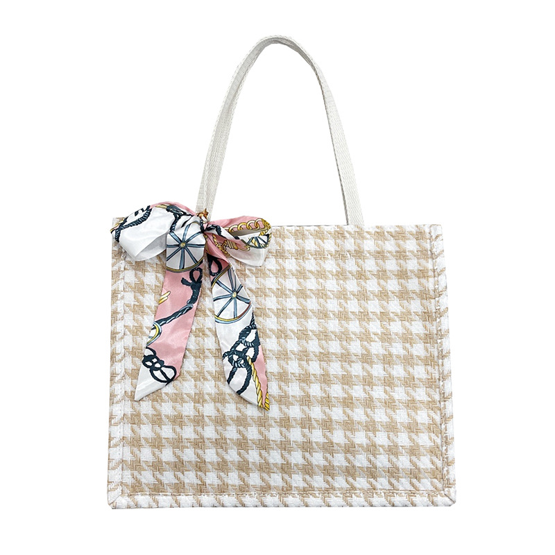 ~ New Korean ins waterproof mini checkered hand-held canvas bag, portable and small square bag for carrying out Item Picture