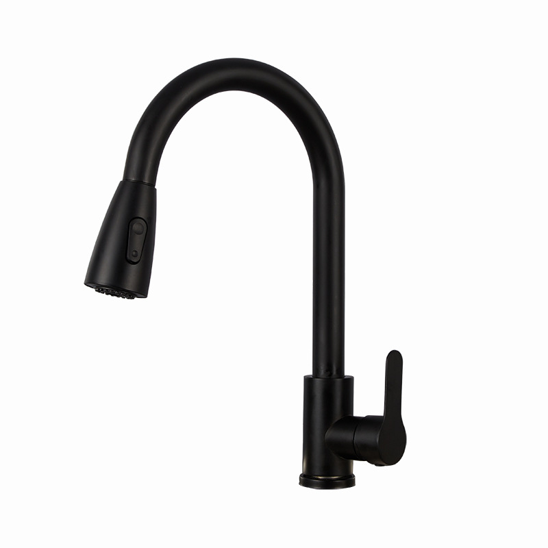 Kitchen pull-out faucet, stainless steel, black, cold and hot mixed water, household sink, sink, universal telescopic faucet Item Picture