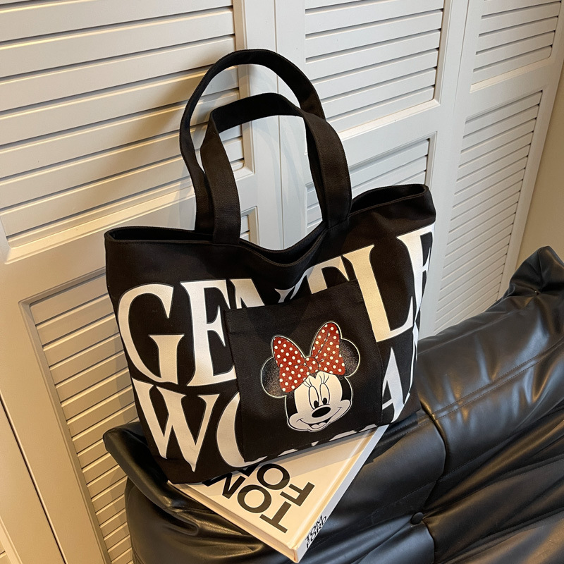 2024 New canvas bag for women, single-shoulder, student, book, large-capacity hand-held bag with zipper, versatile for office workers' commuting details Picture