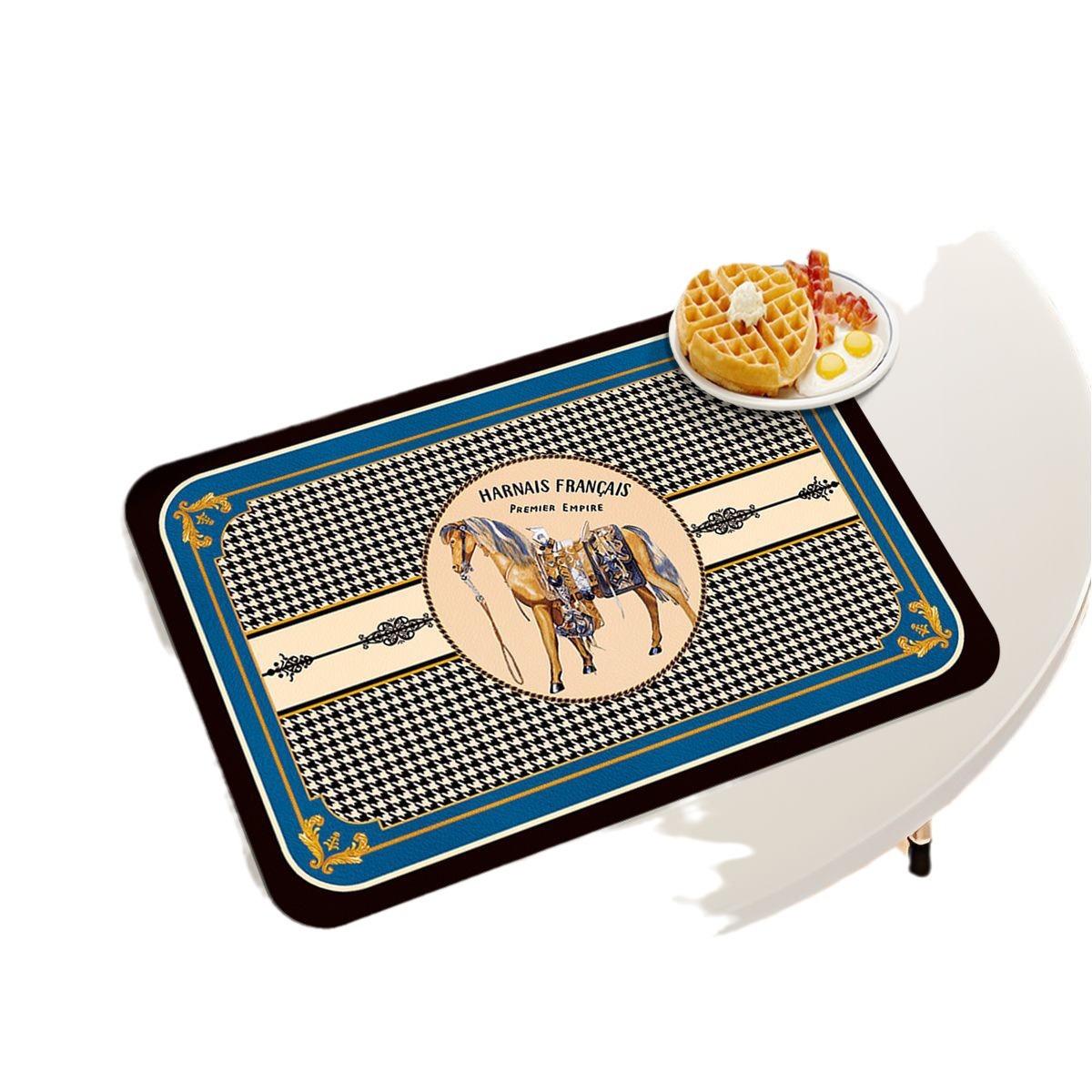Retro European-style light luxury Western placemats, waterproof leather heat insulation pads, home restaurant and hotel placemats, photography prop pads Application Scenario