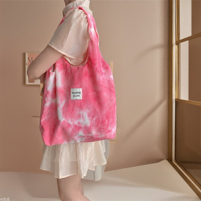 37171 Korean niche fashion tie-dyed canvas bag, vest bag, large-capacity single-shoulder bag, gradient color shopping bag full figure