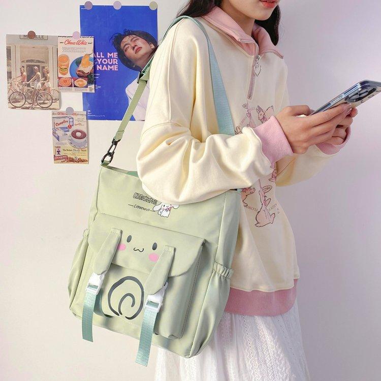 Foreign trade women's bag, large capacity bucket bag, 2024 new style nylon fabric cute cartoon dog shoulder bag, crossbody bag undefined