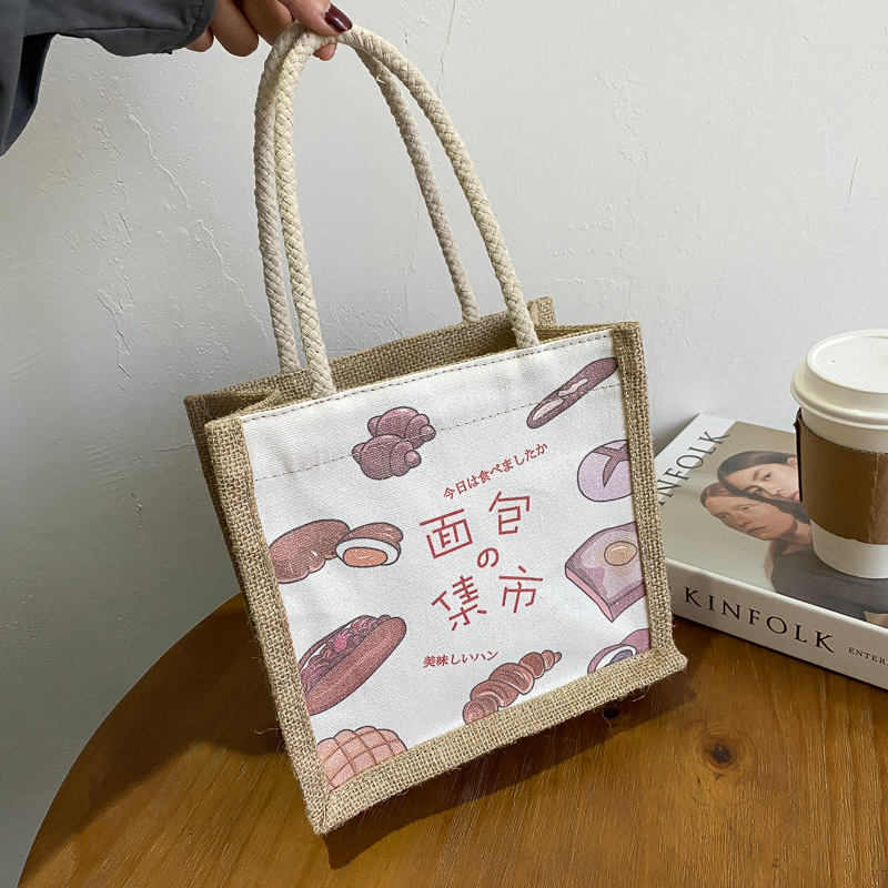 Canvas bag for women, ins Japanese-style personalized printed handbag, Harajuku ulzzang artistic and simple shopping bag, lunch box bag Specification drawing