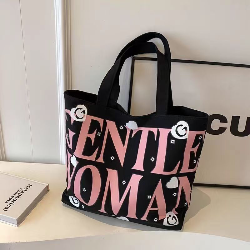 Student canvas bag, large-capacity tote bag, class commuting bag, versatile printed mommy hand bag, shoulder bag, shopping bag full figure