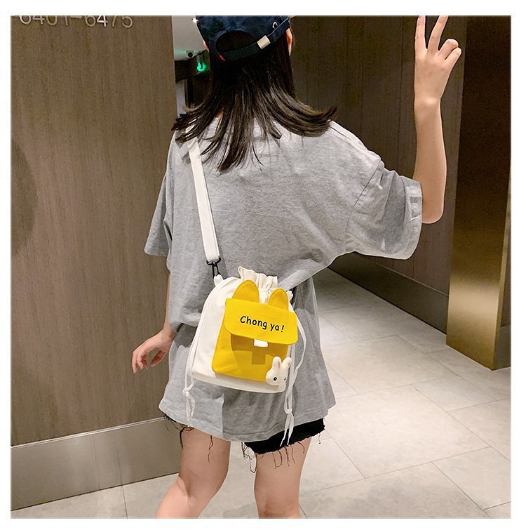 Korean campus fresh and cute cartoon rabbit bucket bag, color-blocking small bag, versatile casual single-shoulder crossbody bag undefined