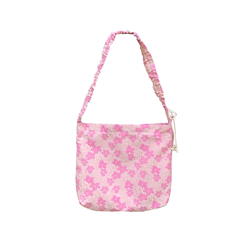 1513 Trendy Internet celebrity pull-out choux pastry flower crossbody bag, Korean cute girl pink pleated shoulder strap single-shoulder bag wholesale Item Picture