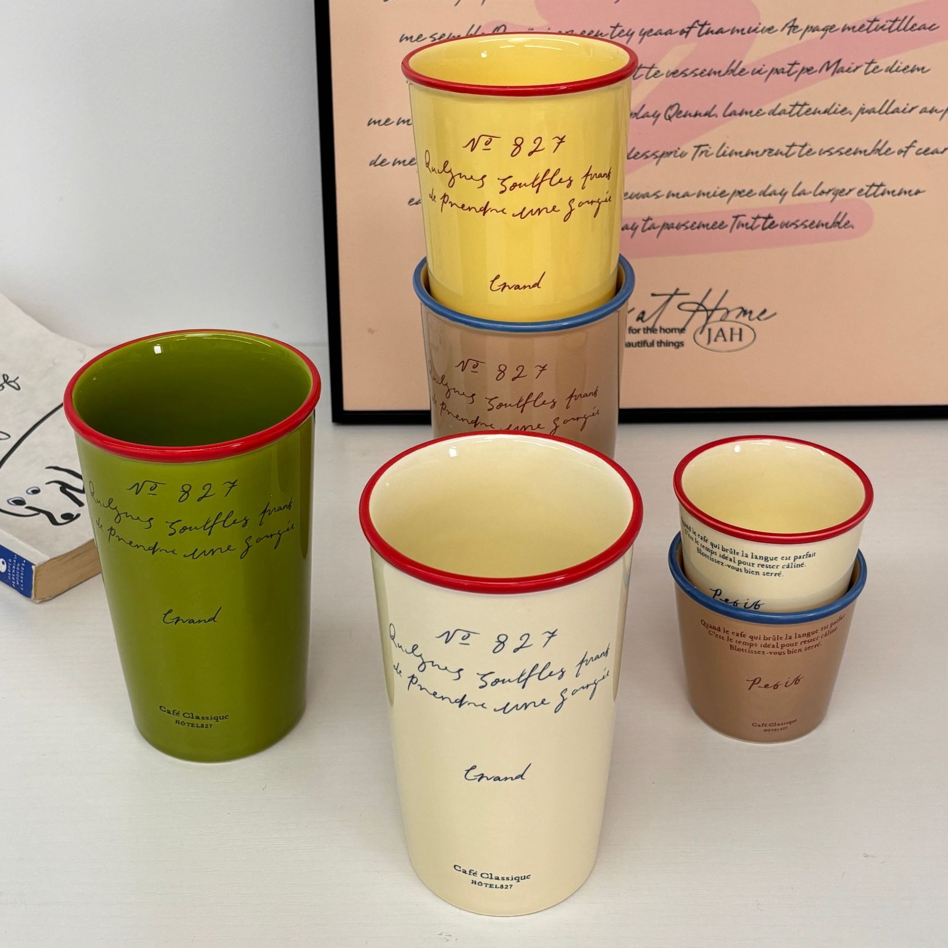 Xiaohongshu blogger's style ~ Retro letter mugs, ins colored edge ceramic cups, casual coffee cups, water cups, milk cups Item Picture