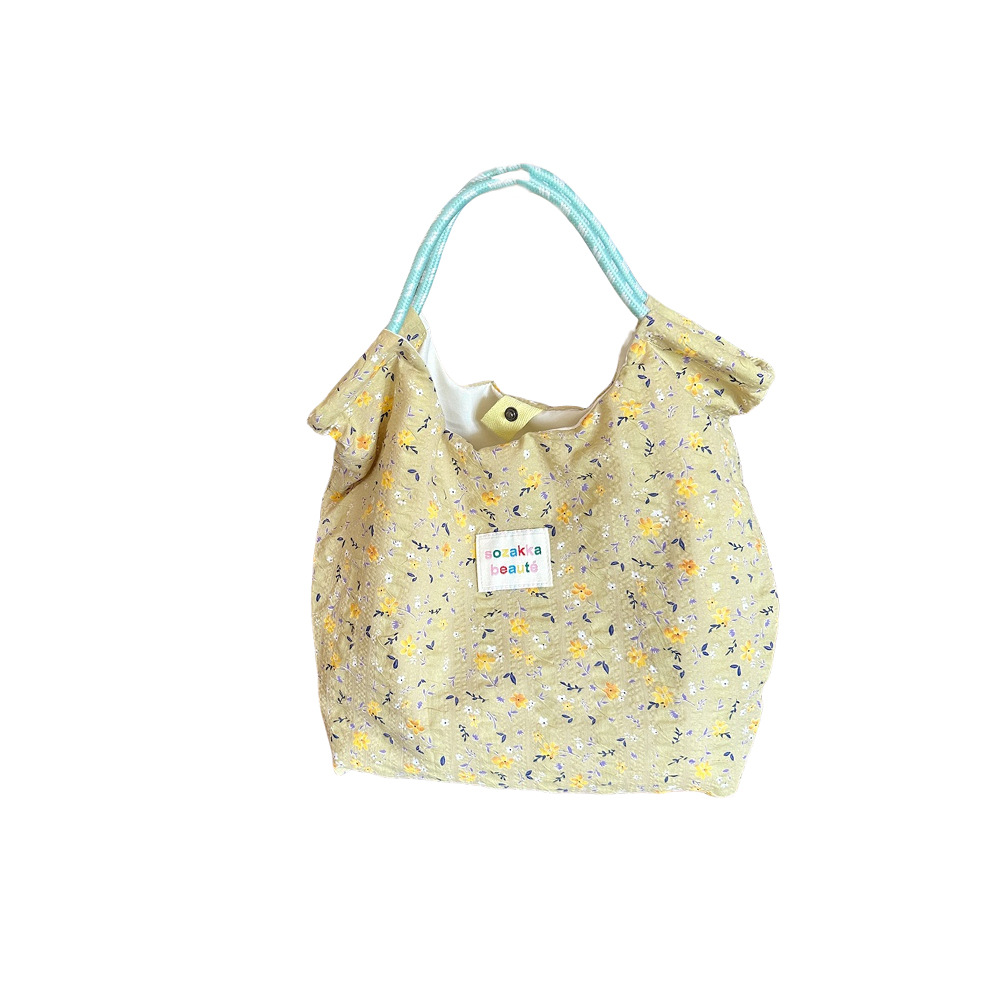 4596 Korean small floral single-shoulder canvas bag for spring and summer, fresh and thin handbag, large capacity vacation beach bag Item Picture