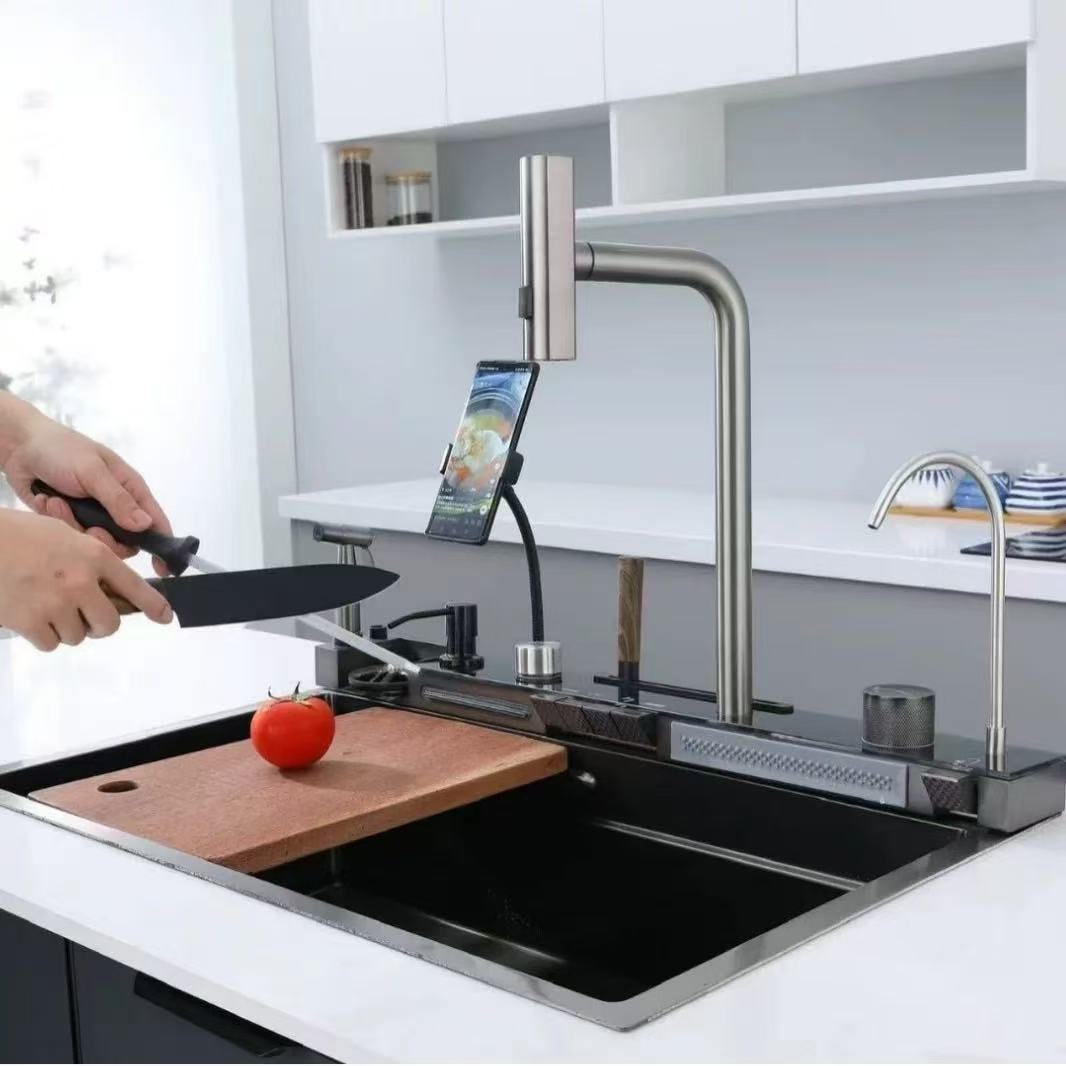 新款水槽不锈钢鲸鱼刀架手机支架菜盆大单槽白底实物图