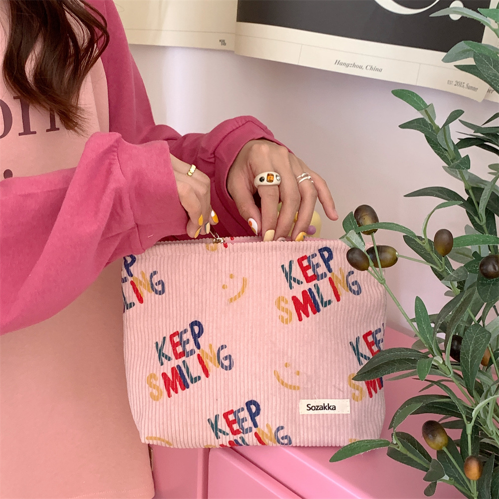 38181 New 2023 Corduroy cosmetic Bag, Letter smiley face storage, washroom clutch, Mobile phone wallet, Pen case Specification drawing