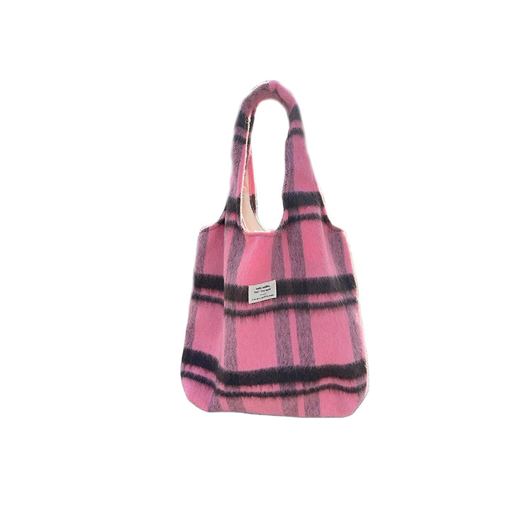 31292 Japanese and Korean large-capacity woolen checkered bag for women, 2023 new Tote bag, commuter and school single-shoulder bag Item Picture