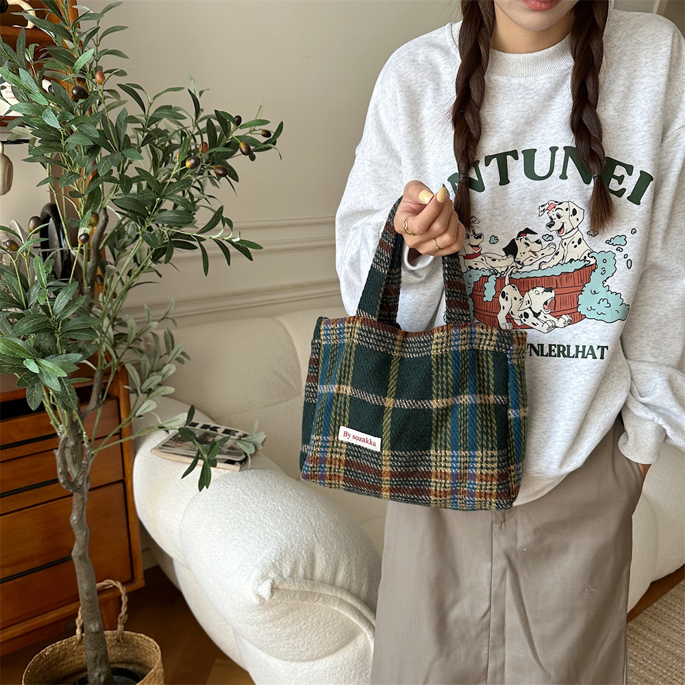 311021 Textured woolen large-capacity bag, women's commuter tote bag, 2023 new style checkered hand and shoulder bag Specification drawing