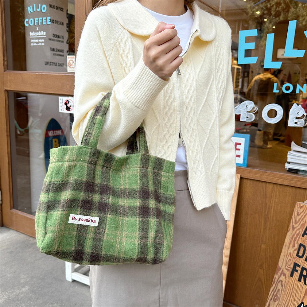 311021 Simple ins retro style woolen multi-color handbag for women, 2023 new checkered autumn and winter women's bag Specification drawing