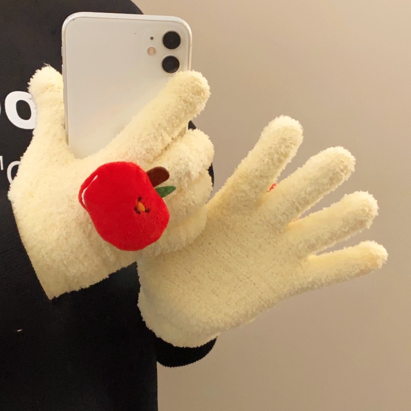 Cartoon coral fleece gloves, girlish warm gloves for autumn and winter, student couple outdoor cycling fleece cold-proof gloves Specification drawing