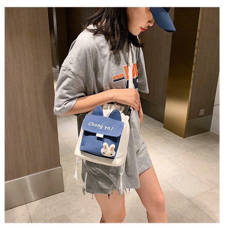 Korean campus fresh and cute cartoon rabbit bucket bag, color-blocking small bag, versatile casual single-shoulder crossbody bag undefined
