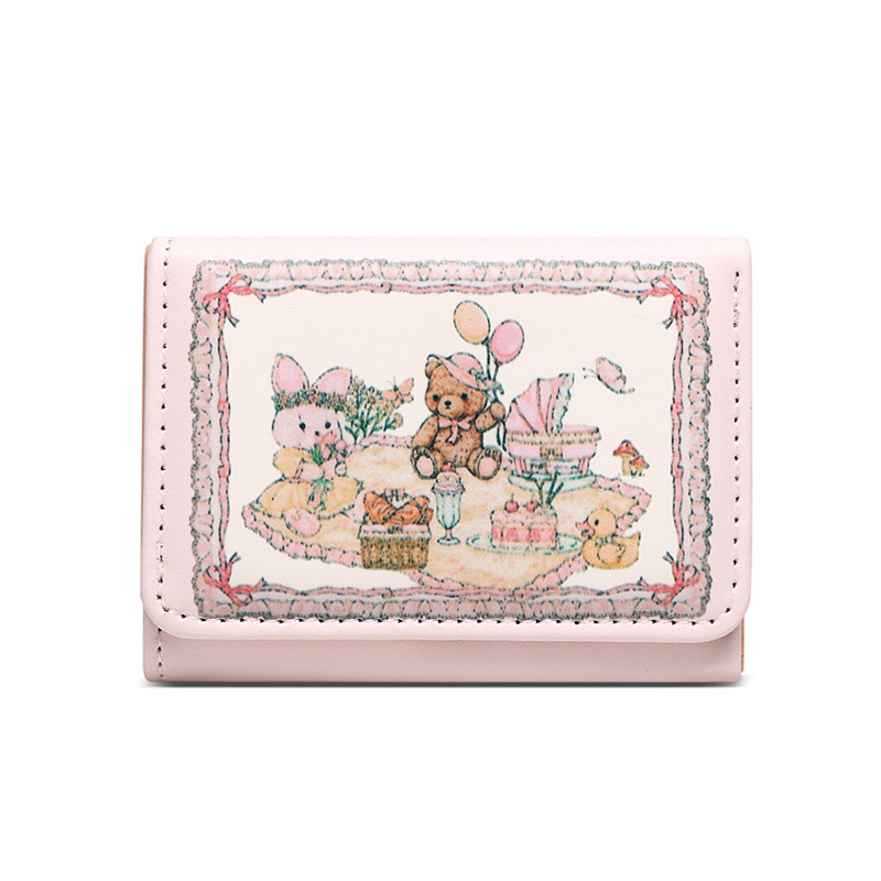 Cartoon 30% off wallet, Korean version cute lady card bag, fashionable embroidered thread short multi-slot coin purse Item Picture