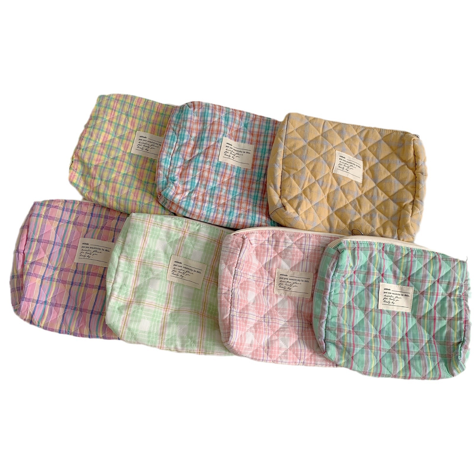 21152 Japanese-style fresh and simple color-blocking checkered makeup bag, pocket money, mobile phone storage, student casual clutch Item Picture