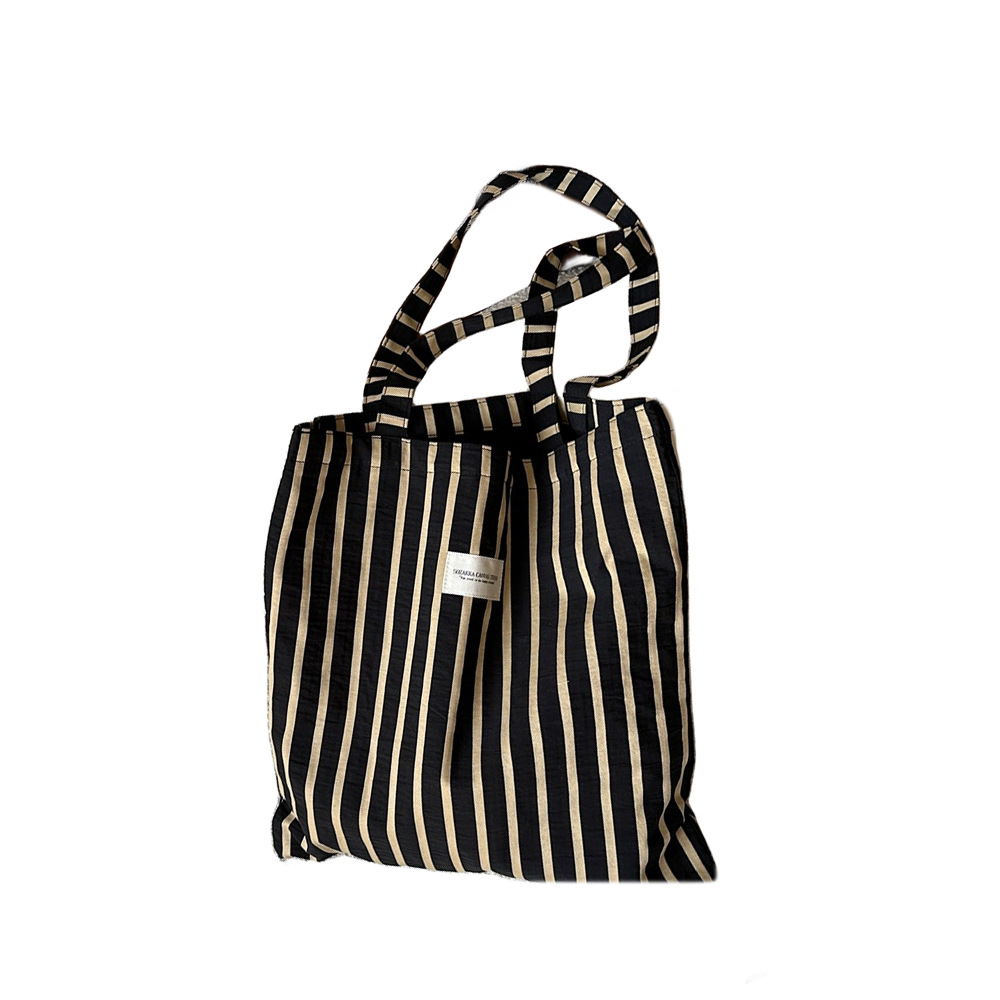 31074 New 2023 patchwork striped canvas tote bag, large-capacity school handbag, office worker single-shoulder bag Item Picture