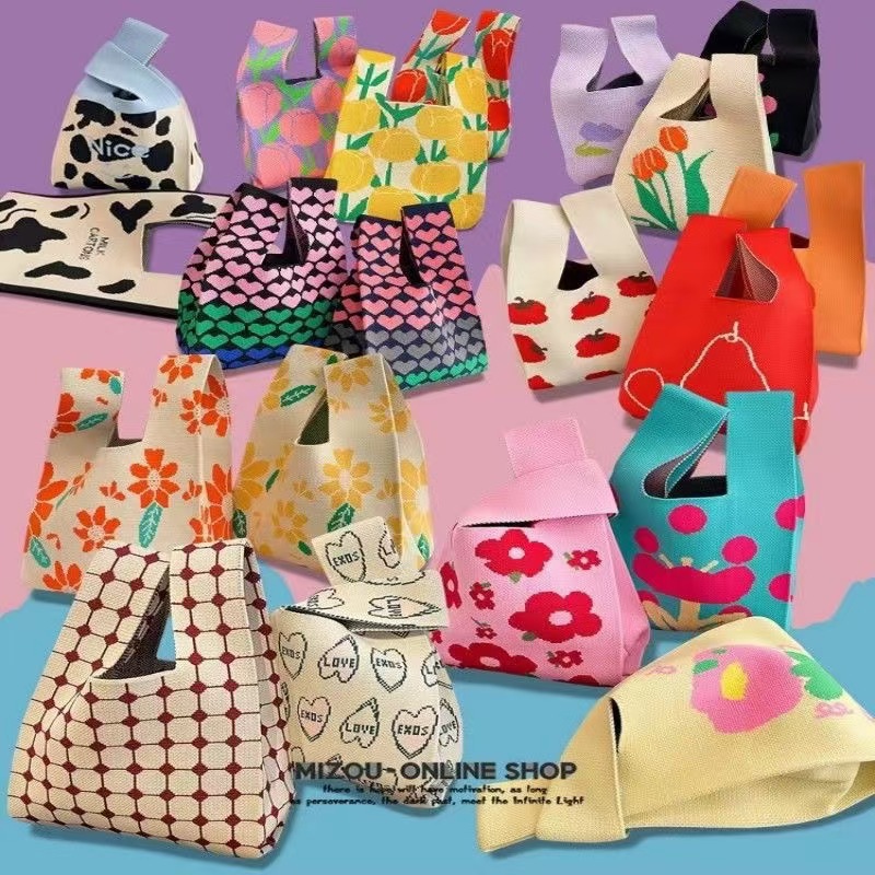 Wholesale of new ins trendy handbags, women's knitted woolen bucket bags, casual tote bags and lunch boxes full figure