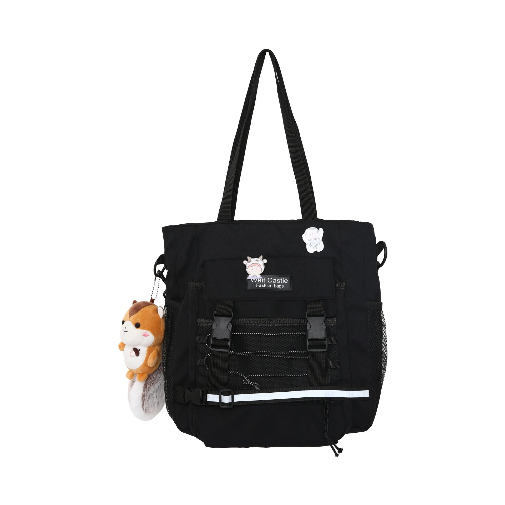 Cool girl crossbody bag, college student class backpack, men's trendy and individualistic large-capacity workwear, trendy brand single-shoulder reflective Item Picture