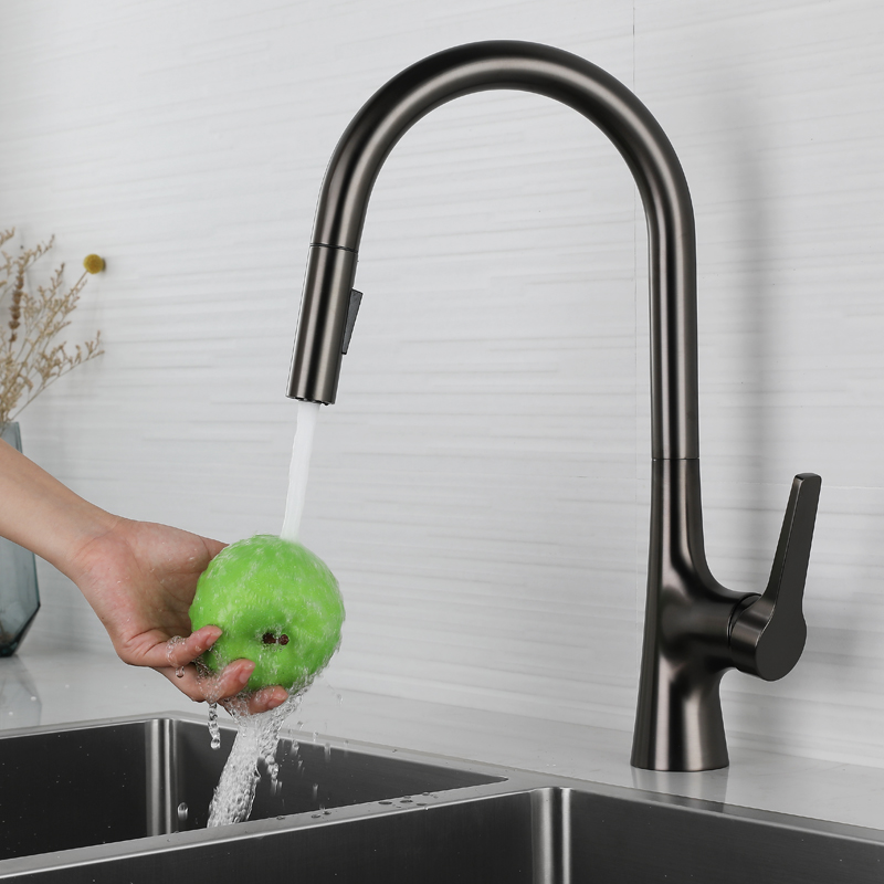 RAN brand, kitchen faucet, pull-out faucet, three-mode water flow, free rotation, easy pull-out. Specification drawing