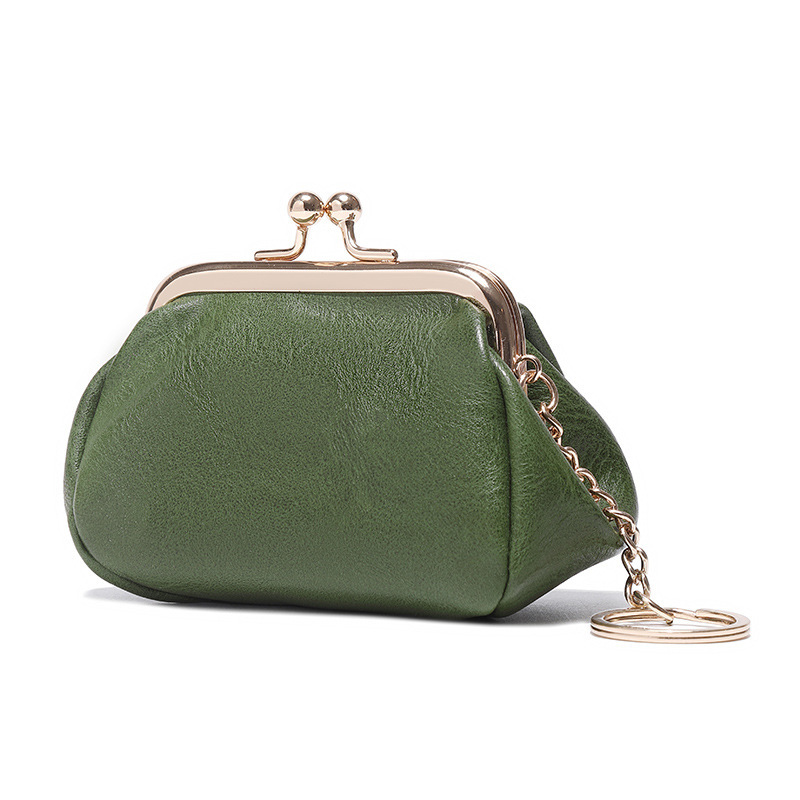 Cross-border retro clip coin purse 2023 New compact and portable key case PU solid color Versatile coin storage case Specification drawing