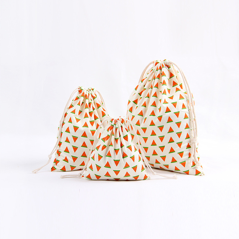 N270 printed cotton and linen storage wholesale, drawstring, tea gift, candy packaging bags, yellow banana, watermelon Specification drawing