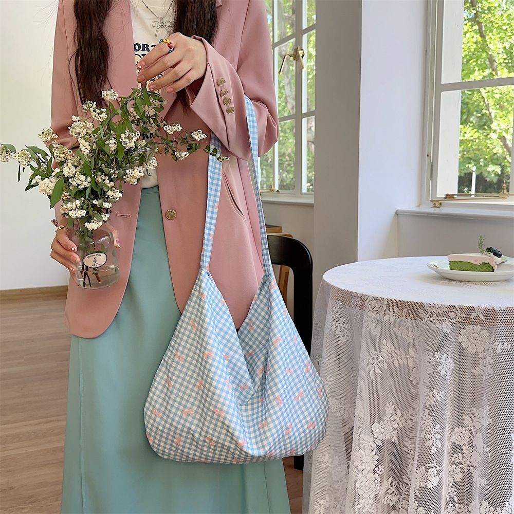 44301 Korean bag, printed bow canvas bag, floral crossbody bag, single-shoulder shopping bag, student class bag Specification drawing