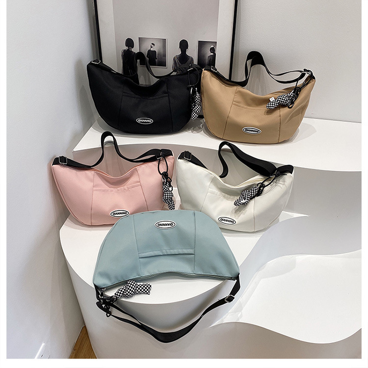 ins minimalist style nylon canvas large bag for women, large capacity, campus college students, crossbody single-shoulder versatile dumpling bag full figure