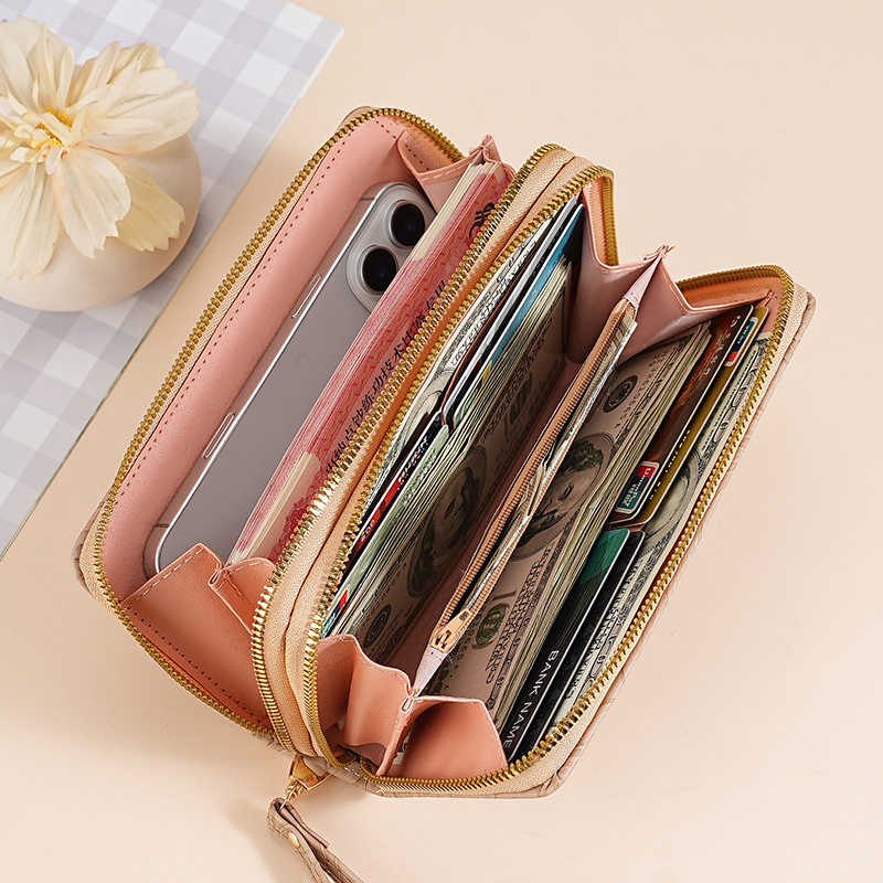 Ladies' long double-zipper wallet, mobile phone case, student wallet, large-capacity clutch, soft coin purse, batch details Picture