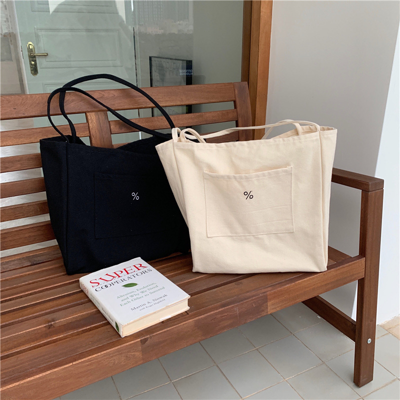 Wholesale 1521 laid-back style large-capacity single-shoulder bag, simple Korean-style student shopping bag, artistic canvas tote bag Item Picture