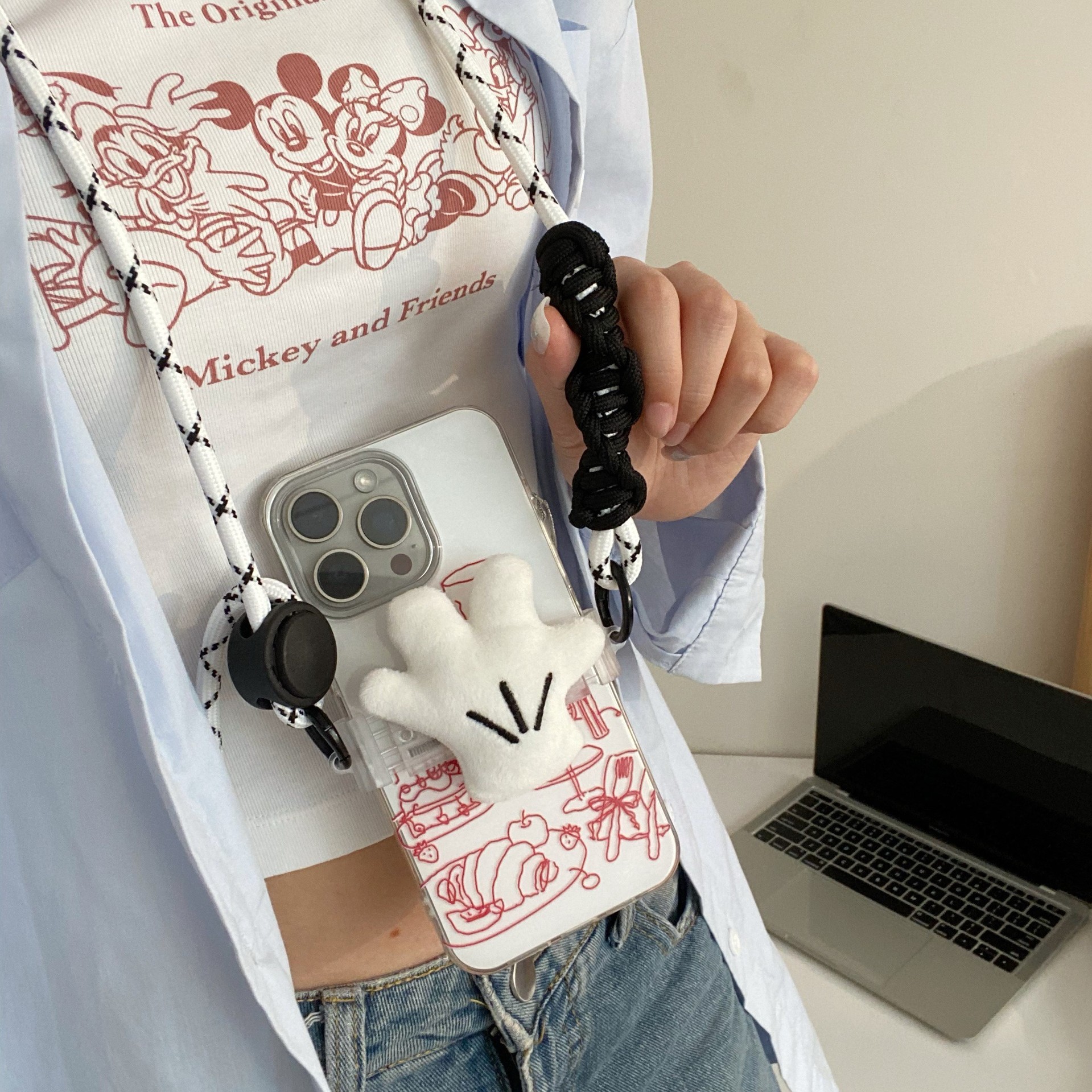 Creative Mickey Mouse palm phone back clip cartoon three-dimensional adjustable phone chain decoration portable phone holder lanyard details Picture
