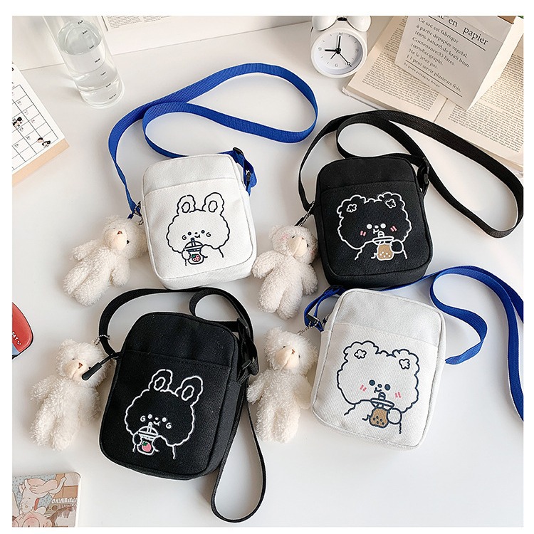 Summer fashion canvas bag 2024 New Korean style Instagram sweet phone bag Simple crossbody girl's small bag full figure