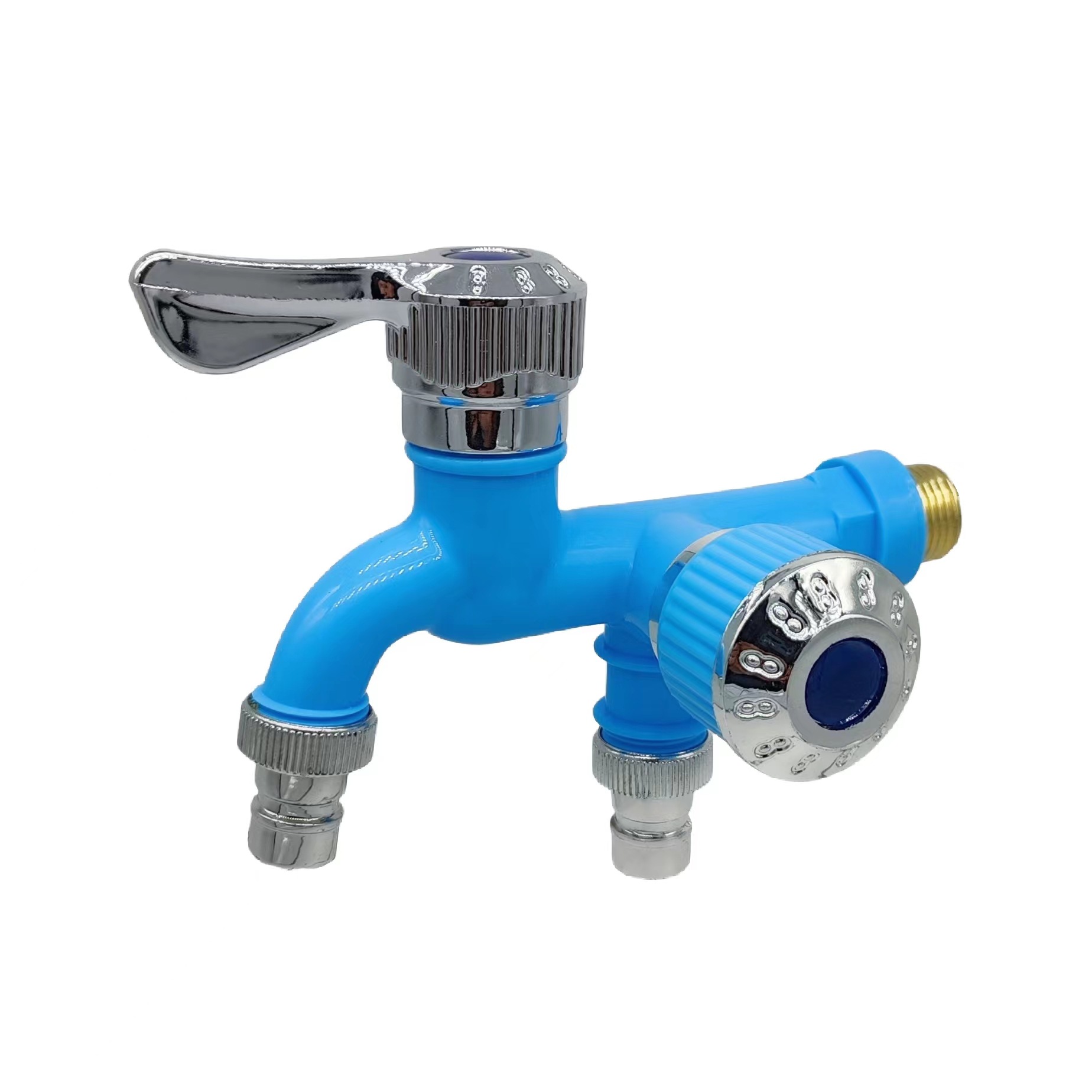 Wholesale washing machine faucet, 4-inch, one-in and two-out multi-functional, brand-new plastic extended faucet in color full figure