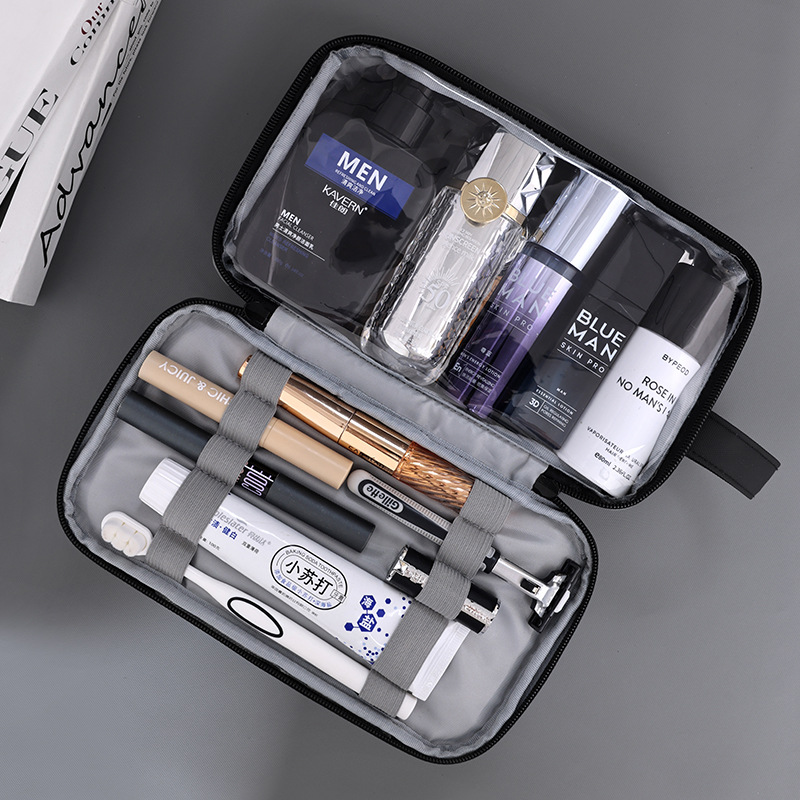 Cross-border three-layer toiletry bag for men, portable, simple, high-end, waterproof, fitness and makeup storage bag for business trips and travel Specification drawing