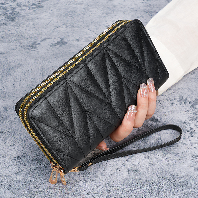 2024 New Double Lala Chain Korean version pu long coin purse with large capacity, women's multi-kara chain handheld phone case Specification drawing