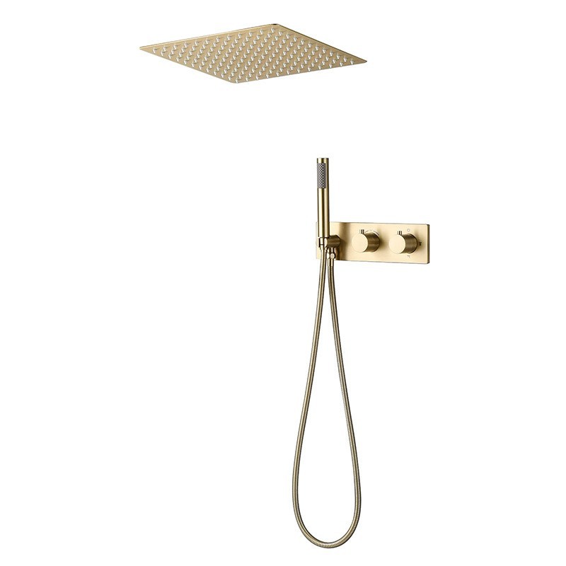 For export, the brushed gold two-function concealed constant-temperature wall-mounted shower head, faucet, embedded box, ceiling-mounted, all made of copper Item Picture