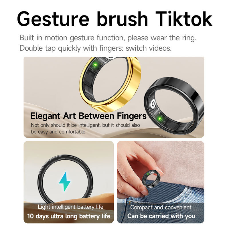 The new cross-border SR09 smart ring features heart rate monitoring, video scrolling, long standby time, black technology, waterproof and narrow bezel details Picture