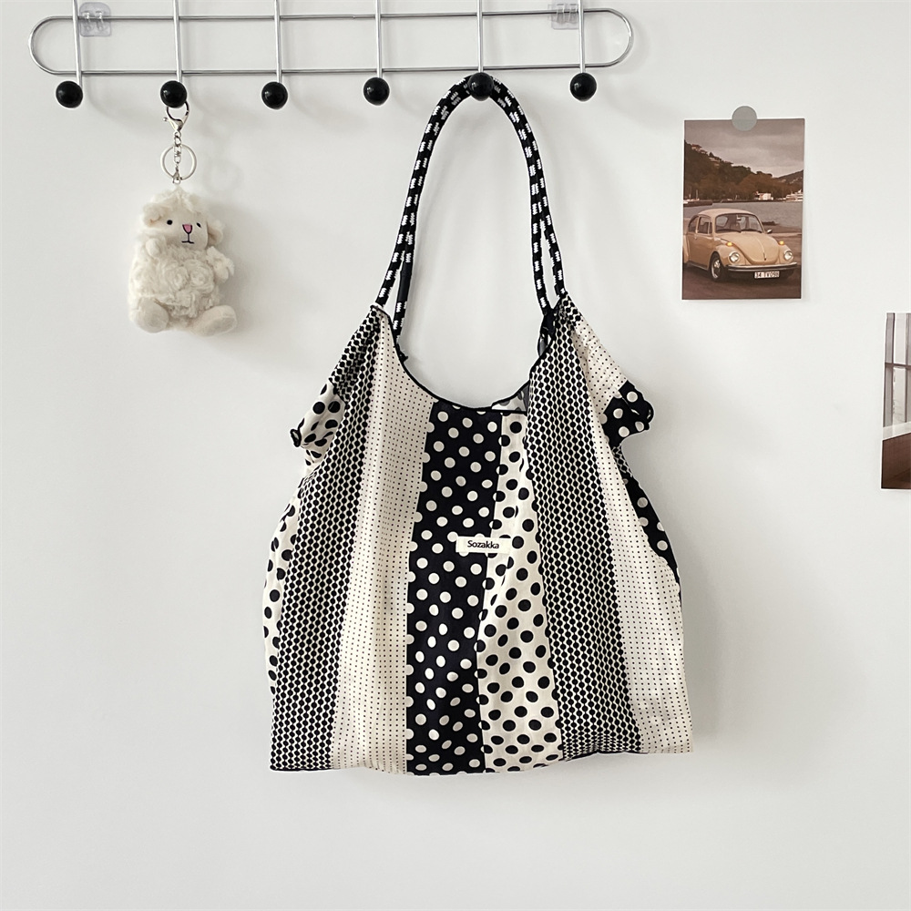 35243 Spring/Summer New French Dot Dot single-shoulder bag, large capacity canvas bag, thin student cloth bag, hand and shoulder full figure