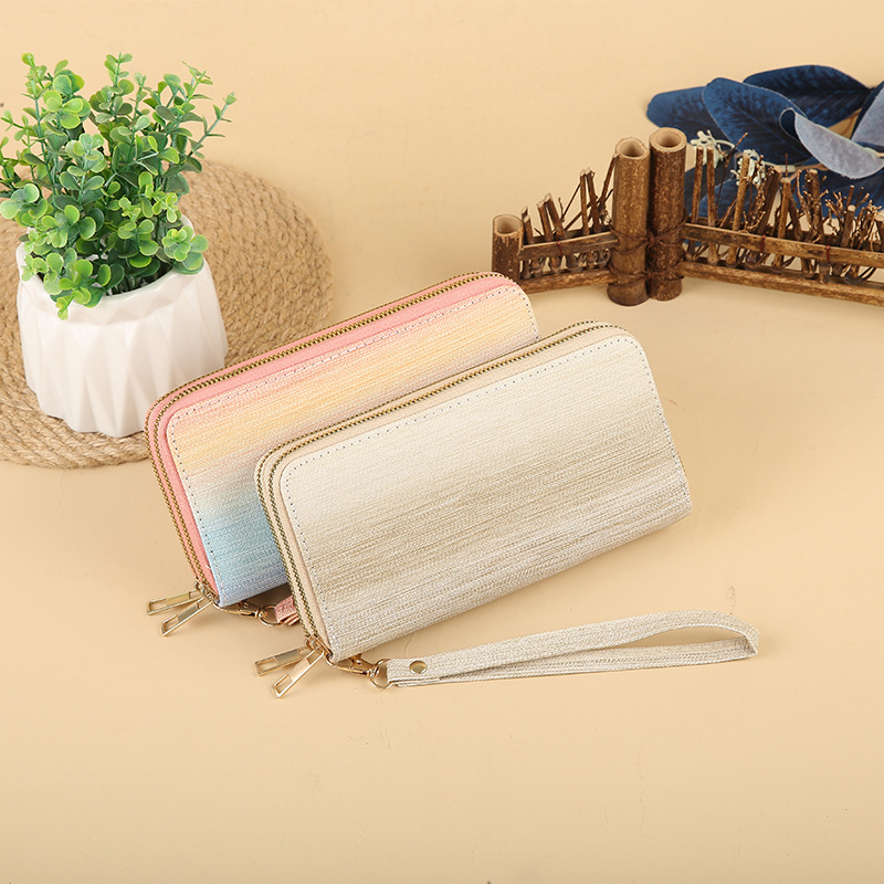 2023 New style women's wallet Long matte double zipper clutch, fashionable gradient color multi-slot wallet for women Specification drawing