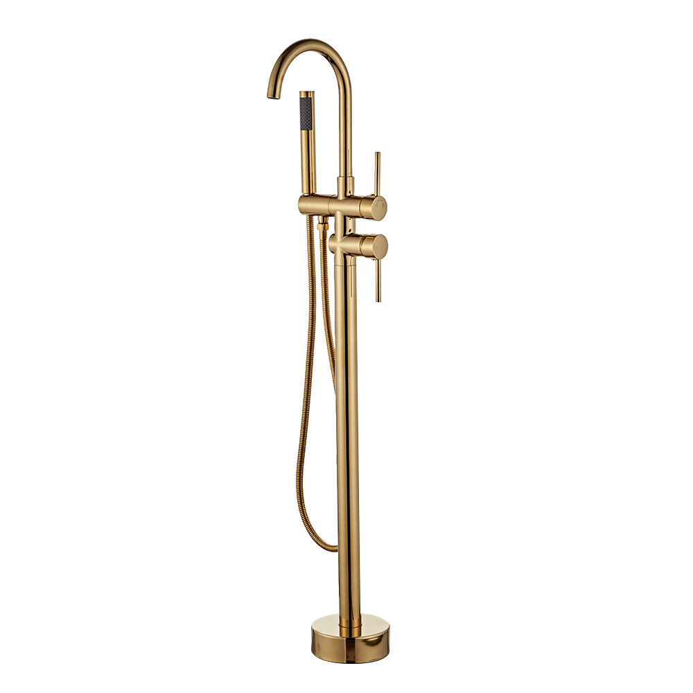 All-copper gold floor-standing bathtub faucet, gun gray brushed gold column basin shower faucet, hotel floor-standing showerhead Application Scenario