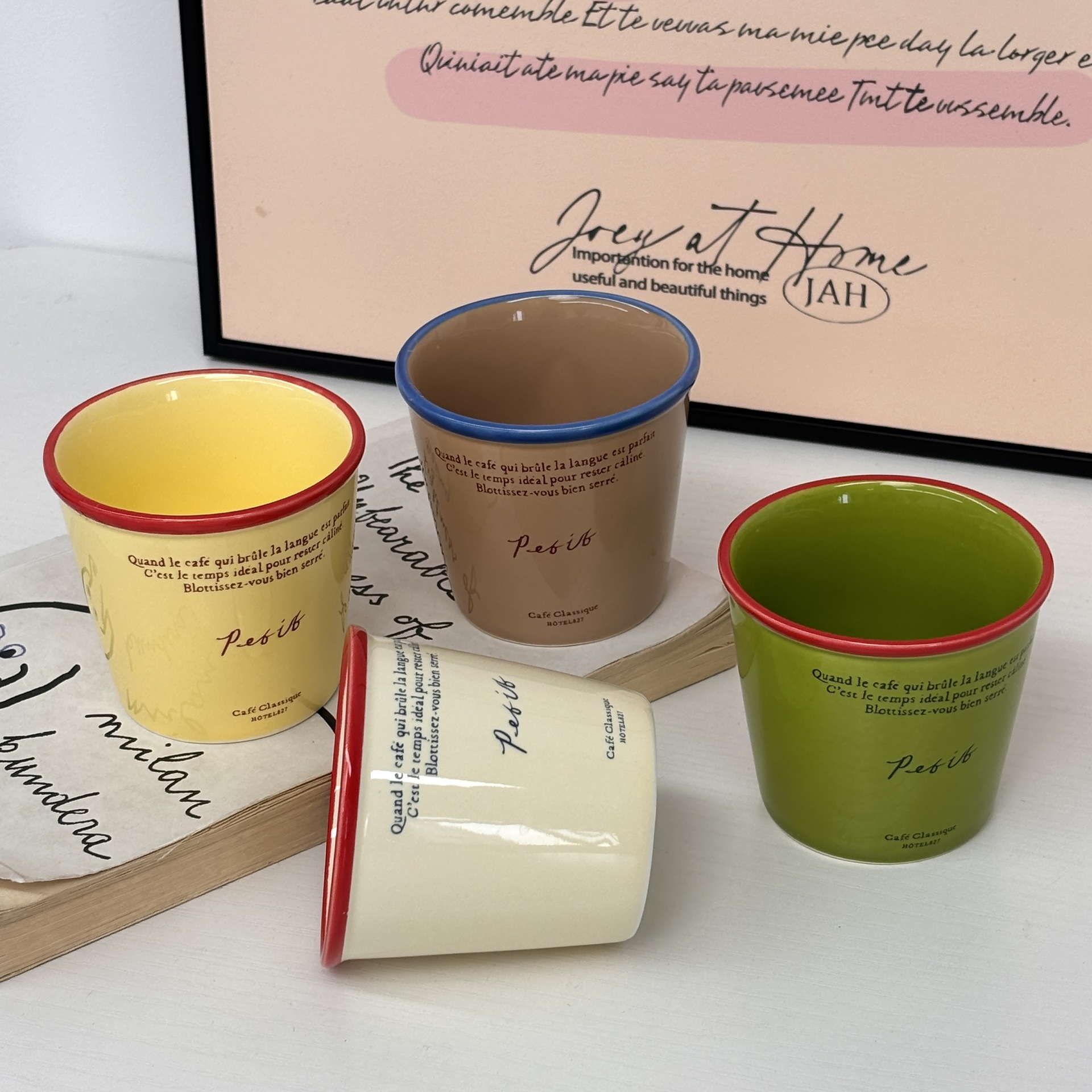 Paper cup-shaped mini coffee cup, ins retro mug, hand-held colorful letter ceramic cup, breakfast milk cup details Picture